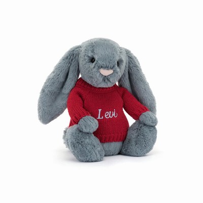 Jellycat Bashful Dusky Blue Conejo with Red Jumper | KENJ-68750